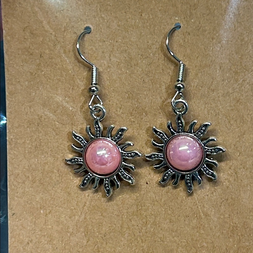 Sunburst Pink and Silver dangle Earrings